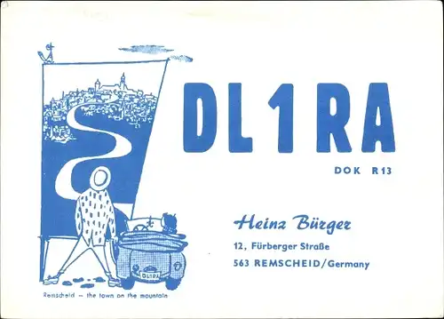 Ak QSL Karte, Funkerkarte, DL1RA, Heinz Bürger Remscheid