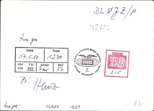 Ak QSL Karte, Funkerkarte, DL1RA, Heinz Bürger Remscheid