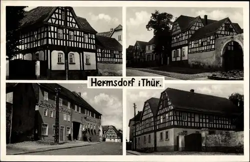 Ak Hermsdorf in Thüringen, Dorfpartie, Fachwerkhäuser, Brauerei