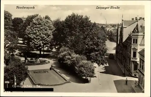 Ak Crimmitschau in Sachsen, Friedenspark, Leipziger Straße