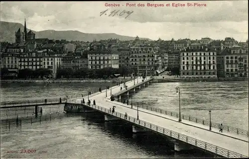 Ak Genève Genf Schweiz, Pont des Bergues et Eglise Saint Pierre