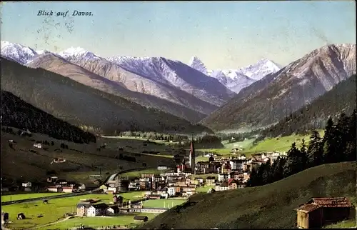Ak Davos Kt Graubünden Schweiz, Blick auf den Ort