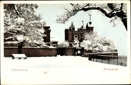 Ak Greenwich London City, Royal Observatory, winter