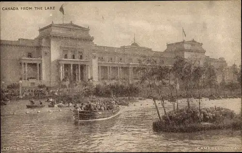 Ak Wembley London City England, British Empire Exhibition, Canada from the Lake