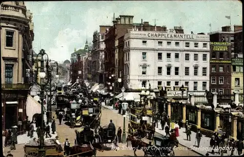 Ak London City England, The Strand, Charing Cross Station, Chapple & Mantell