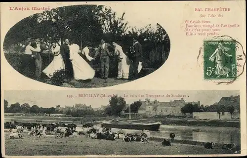 Ak Briollay Maine et Loire, Le bain des Troupeaux de Souleres, bal Champetre