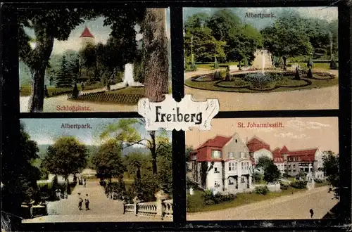 Ak Freiberg in Sachsen, Albertplatz, Schlossplatz, Sankt Johannisstift