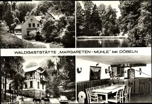 Ak Döbeln in Sachsen, Waldgaststätte Margareten Mühle, Innen und Außen