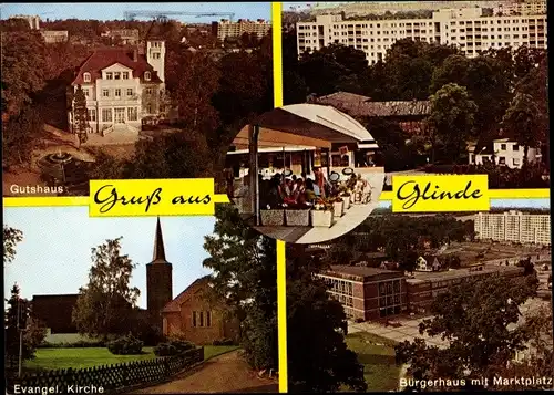 Ak Glinde in Schleswig Holstein, Gutshaus, Evangelische Kirche, Bürgerhaus mit Marktplatz