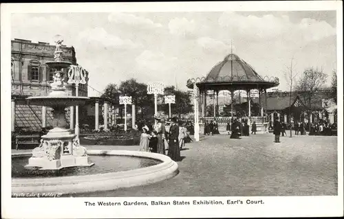 Ak London City England, Earl's Court, Balkan States Exhibition, The Western Gardens