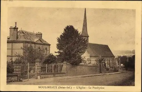 Ak Moulienaux Seine Maritime, L'Eglise, Le Presbytere