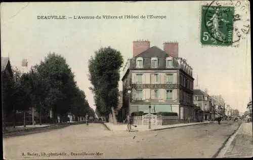 Ak Deauville Calvados, L'Avenue de Villers et l'Hotel de l'Europe