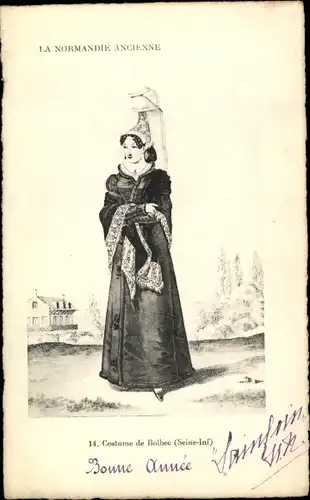 Künstler Ak La Normandie Ancienne, Costume de Bolbec, Frau in Tracht
