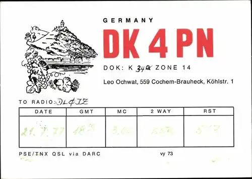 Ak QSL Karte, Funkerkarte DK4PN, Leo Ochwat, Cochem Brauheck