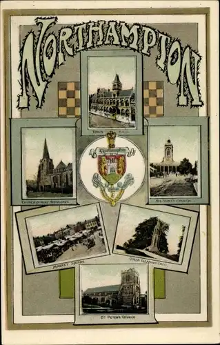 Ak Northampton, Town Hall, St. Peters Church, Market Square