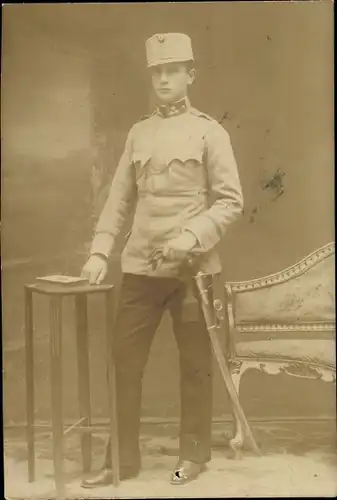 Foto Ak K.u.K. Soldat mit Säbel, Feldpoststempel Ersatzbataillonskommando