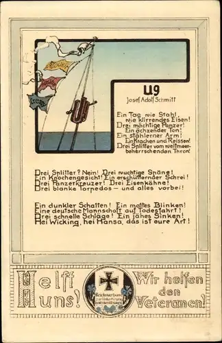 Ak Gedicht U9, Josef Adolf Schmitt, Reichsverband zur Unterstützung deutscher Veteranen E.V.