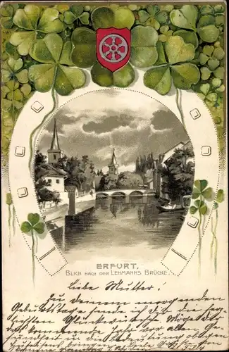 Passepartout Litho Erfurt in Thüringen, Lehmanns Brücke, Hufeisen, Kleeblätter