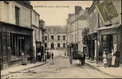 Ak Longué Maine et Loire, Rue Centrale, Tabakwarenhandlung