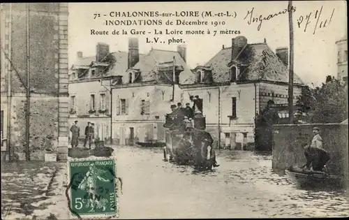 Ak Chalonnes sur Loire Maine et Loire, Inondations 1910, Route de la Gare, Hochwasser