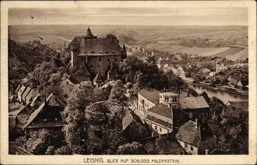 Ak Leisnig in Sachsen, Schloss Mildenstein aus der Vogelschau