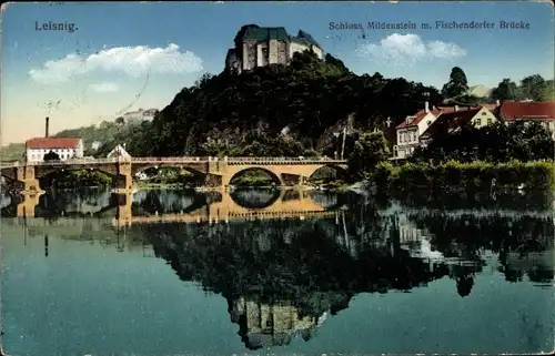 Ak Leisnig in Sachsen, Schloss Mildenstein, Fischendorfer Brücke