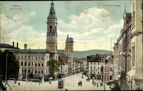 Ak Zittau in Sachsen, Johanneum, Bautznerstraße,Straßenbahn