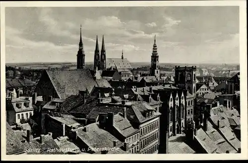 Ak Görlitz in der Lausitz, Rathausturm, Peterskirche