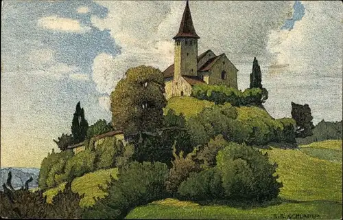 Künstler Ak Schlatter, E. E., Büsingen am Hochrhein, Alte Kirche