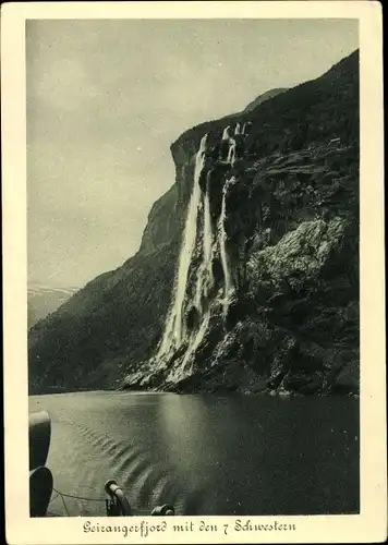 Ak Geiranger Norwegen, Geirangerfjord mit den 7 Schwestern