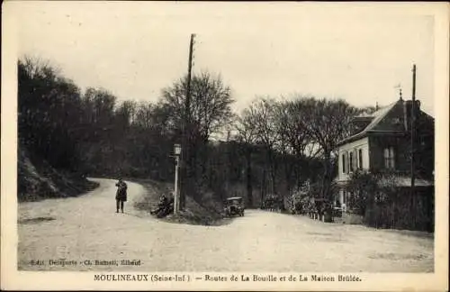 Ak Moulineaux Seine Maritime, Route de la Bouille et de La Maison Brulee