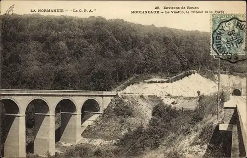 Ak Moulineaux Seine Maritime, Le Viaduc, le Tunnel et la Foret