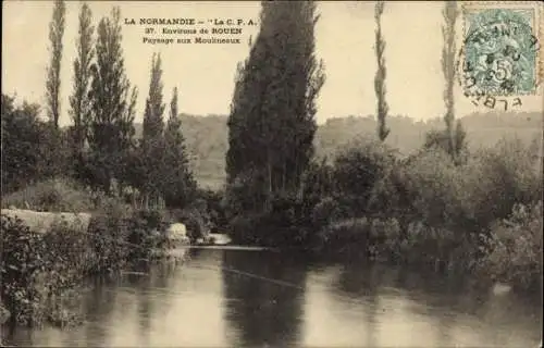 Ak Rouen Seine Maritime, Paysage aux Moulineaux