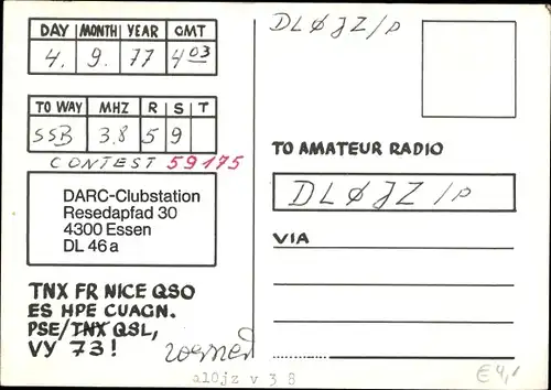 Ak QSL Karte, Funkerkarte, DK0EN, Essen im Ruhrgebiet, DARC Clubstation