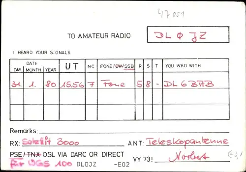 Ak QSL Karte, Funkerkarte DL0JZ, Norbert Bauer, Rheinhausen Duisburg