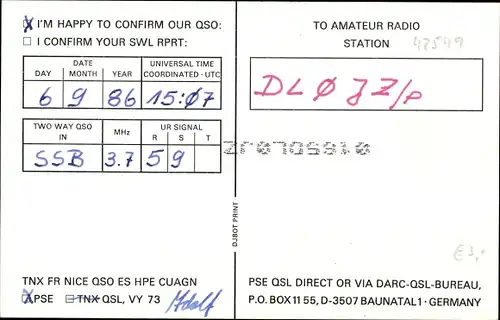 Ak QSL Karte, Funkerkarte, DL0VR P zu DL0JZ p, Velbert