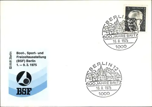 Ak Berlin Charlottenburg, Boot Sport und Freizeitausstellung 1975, 600 Jahre Britz