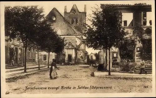 Ak Działdowo Soldau Ostpreußen, Zerschossene Kirche, Ostpreußenhilfe, I. WK