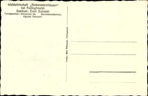 Ak Ostenholz Hartem Osterheide, Waldwirtschaft Siebensteinhäuser, Inh. Emil Schmidt