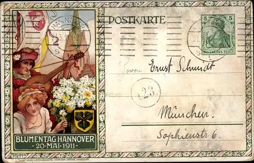 Ganzsachen Künstler Ak Gruber, Hannover in Niedersachsen, Blumentag 1911