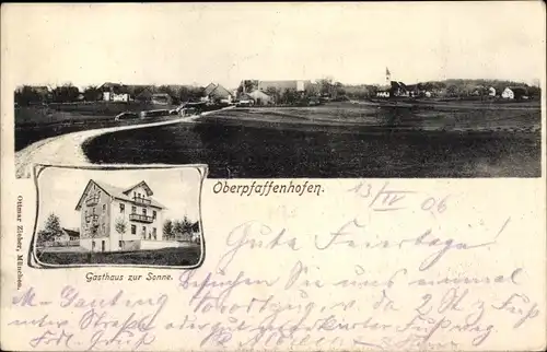 Ak Oberpfaffenhofen Weßling in Oberbayern, Gesamtansicht, Gasthaus zur Sonne