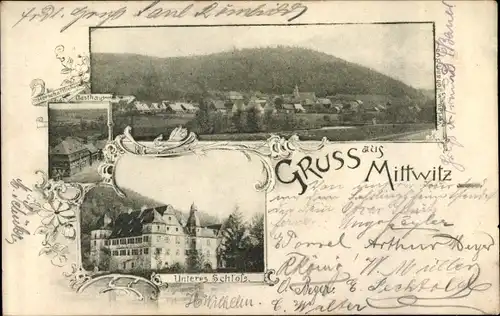 Ak Mitwitz in Oberfranken, Gesamtansicht, Unteres Schloss, Gasthaus