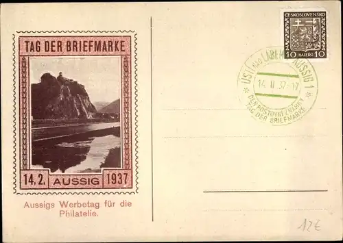Ak Ústí nad Labem Aussig Elbe Stadt, Tag der Briefmarke 1937, Werbetag für Philatelie