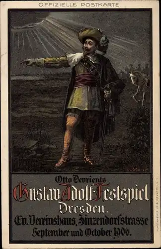 Künstler Ak Dresden, Otto Devrients Gustav Adolf Festspiel 1906, Vereinshaus Zinzendorfstraße