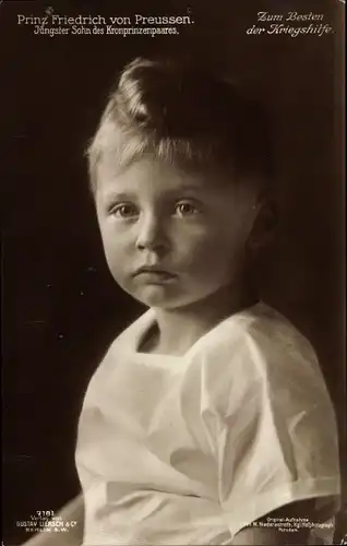 Ak Prinz Friedrich von Preußen, Kriegshilfe, Portrait, Liersch 7181