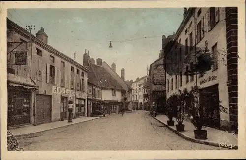 Ak Louhans Saône-et-Loire, Entree e la grande Rue, Cafe de l'Europe, Hotel