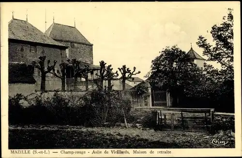 Ak Mazille Saône et Loire, Champ rouge, Asile de Vieillards, Maison de retraite