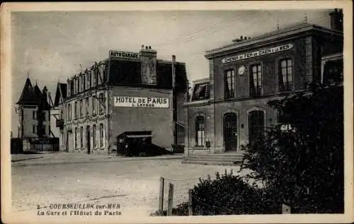 Ak Courseulles sur Mer Calvados, La Gare et l'Hôtel de Paris