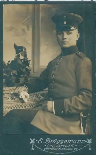 CdV Foto Porträt Deutscher Soldat, Kaiserreich, Fotograf E. Brüggemann, Leipzig Gohlis
