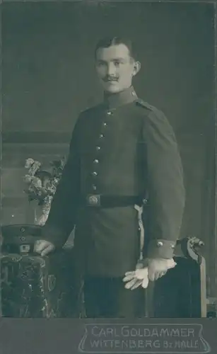 CdV Foto Porträt Deutscher Soldat, Kaiserreich, Fotograf Carl Goldammer, Wittenberg